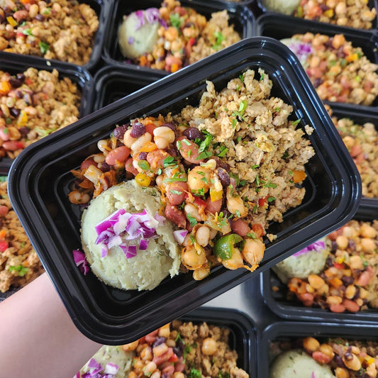 Molida de Pavo con Majado batata y Ensalada de granos