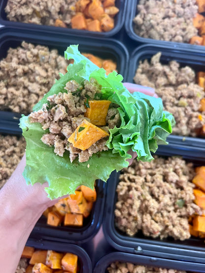 Turkey Lettuce Wrap con Batata Chunks